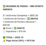 Half payment for 32 uniforms + 1 Goalie Gift